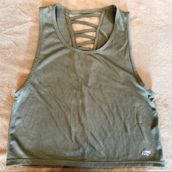 Marika Active Crop Top Tank - Olive Green Striped - Picture 1 of 11